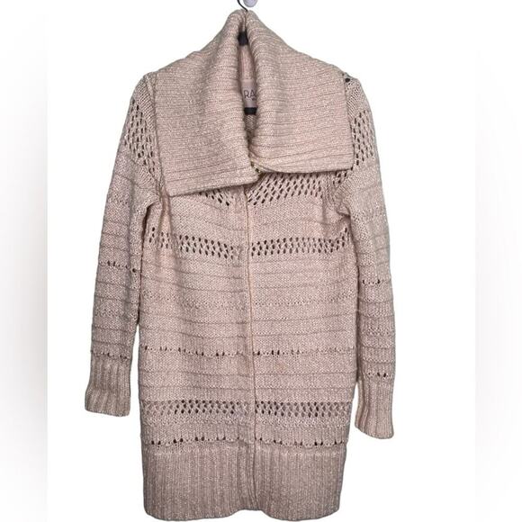 Rachel Roy Long Sweater Coat Beige Wide Collar Size Small - Picture 3 of 11